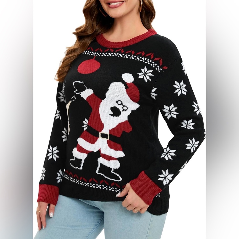 NWT Ugly Christmas Sweater Novelty Print Crew Neck Sweater